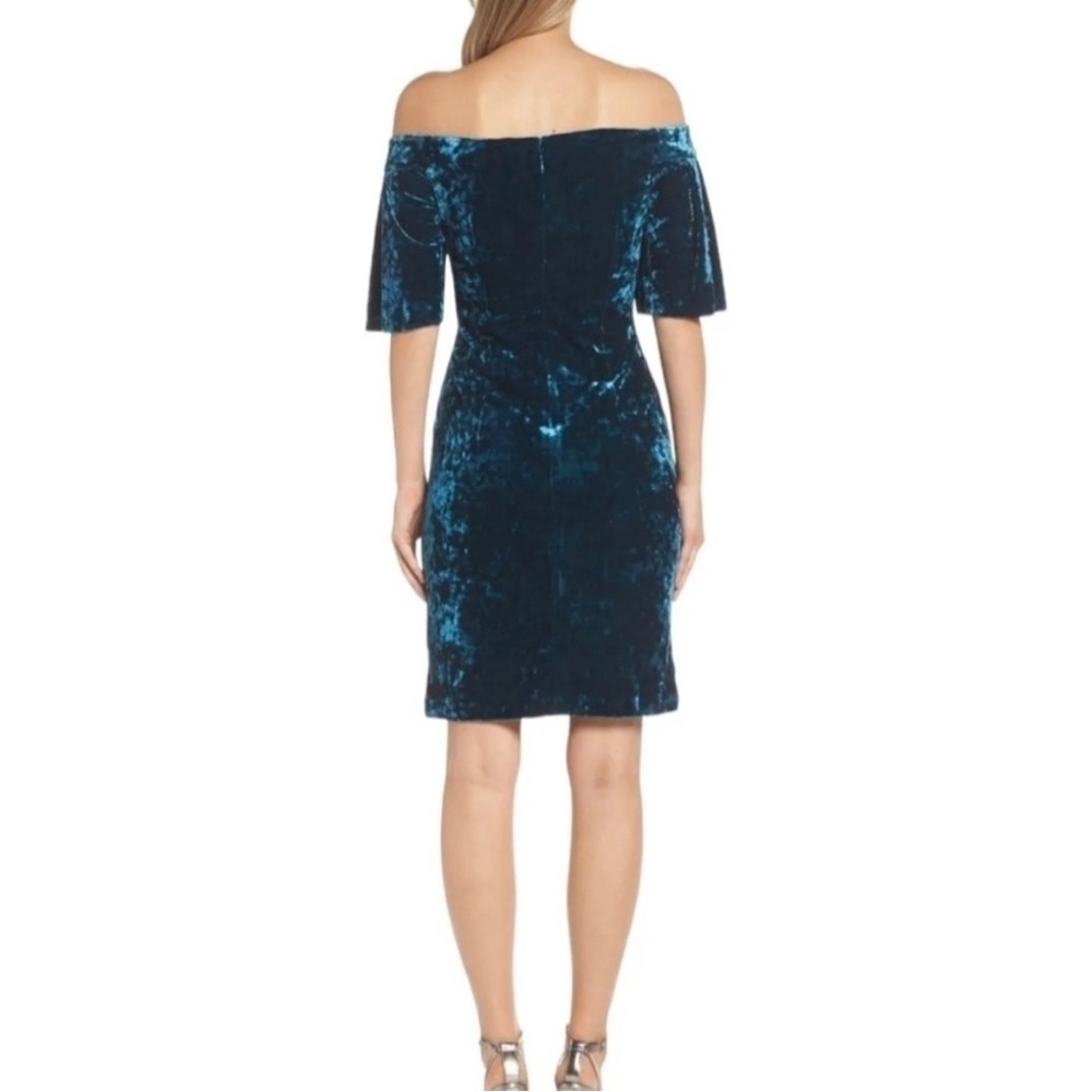 Eliza J Elegant Off-The-Shoulder Velvet Dark Teal Dress - Picture 2 of 8
